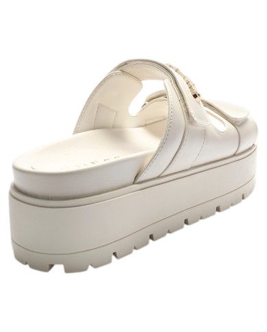 Sandalo Donna Guess Ciabatta Faxon Guess Logo Doppio Strap Leather Cream White
