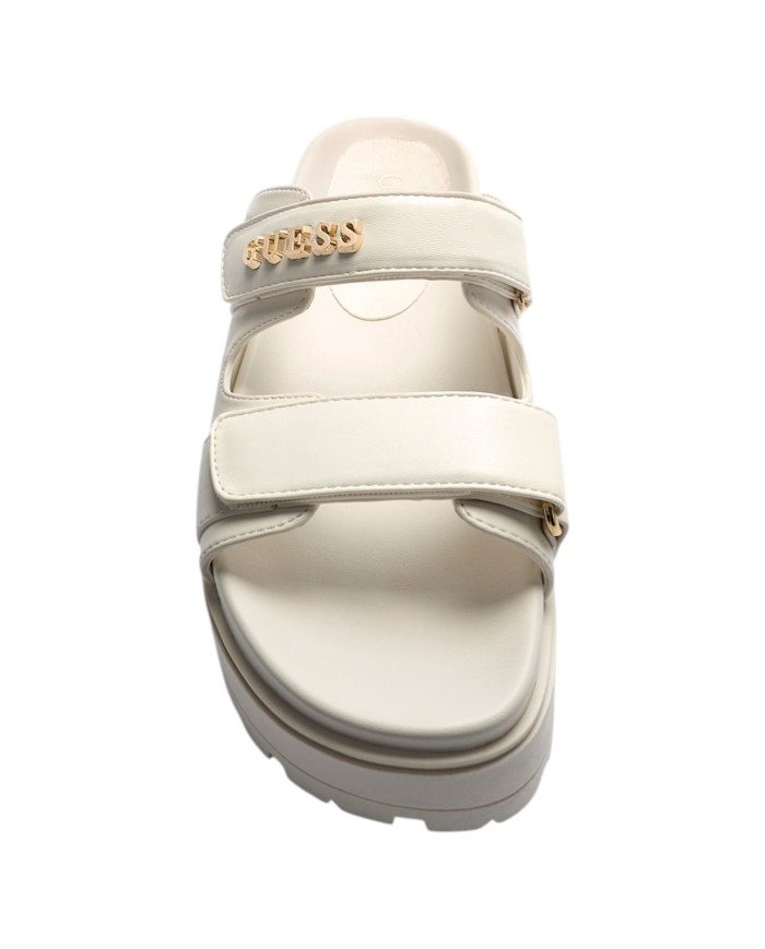 Sandalo Donna Guess Ciabatta Faxon Guess Logo Doppio Strap Leather Cream White