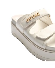 Sandalo Donna Guess Ciabatta Faxon Guess Logo Doppio Strap Leather Cream White