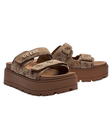 Sandalo Donna Guess Ciabatta Faxon 4G Logo Doppio Strap Beige