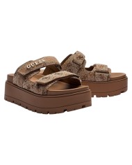 Sandalo Donna Guess Ciabatta Faxon 4G Logo Doppio Strap Beige