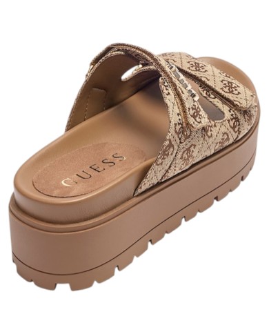Sandalo Donna Guess Ciabatta Faxon 4G Logo Doppio Strap Beige