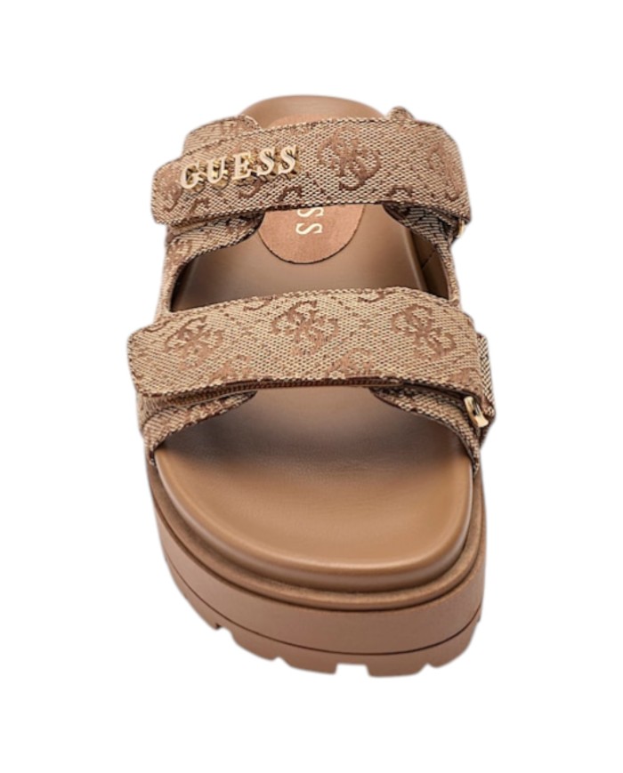 Sandalo Donna Guess Ciabatta Faxon 4G Logo Doppio Strap Beige