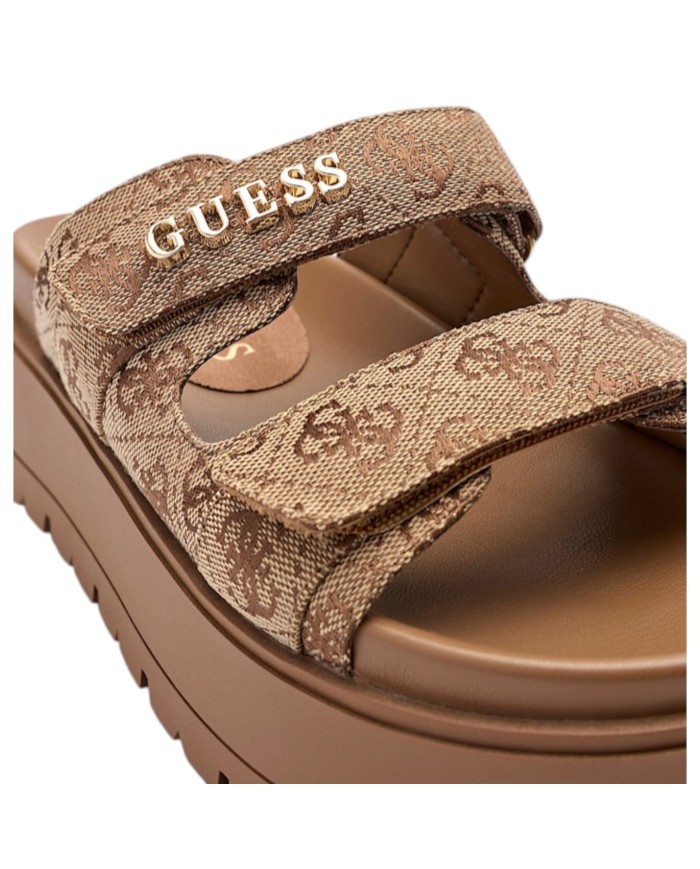 Sandalo Donna Guess Ciabatta Faxon 4G Logo Doppio Strap Beige