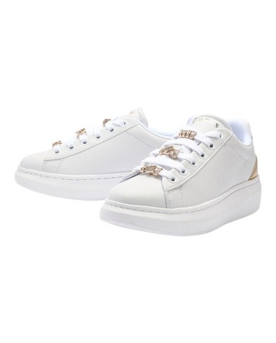 Sneakers Donna Guess Fionia Charme Logo Leather White Platinum