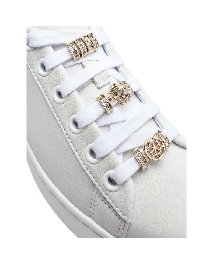 Sneakers Donna Guess Fionia Charme Logo Leather White Platinum