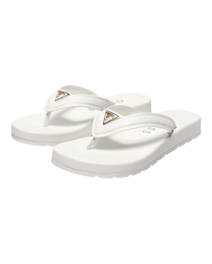 Ciabatta Guess Donna Candry Infradito Triangle Logo Leather White