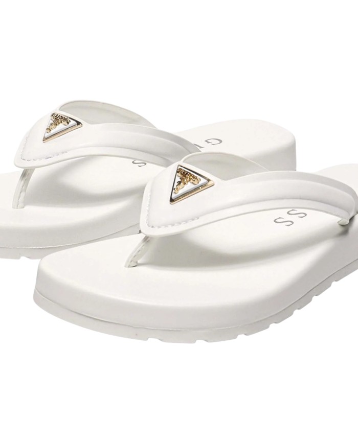 Ciabatta Guess Donna Candry Infradito Triangle Logo Leather White