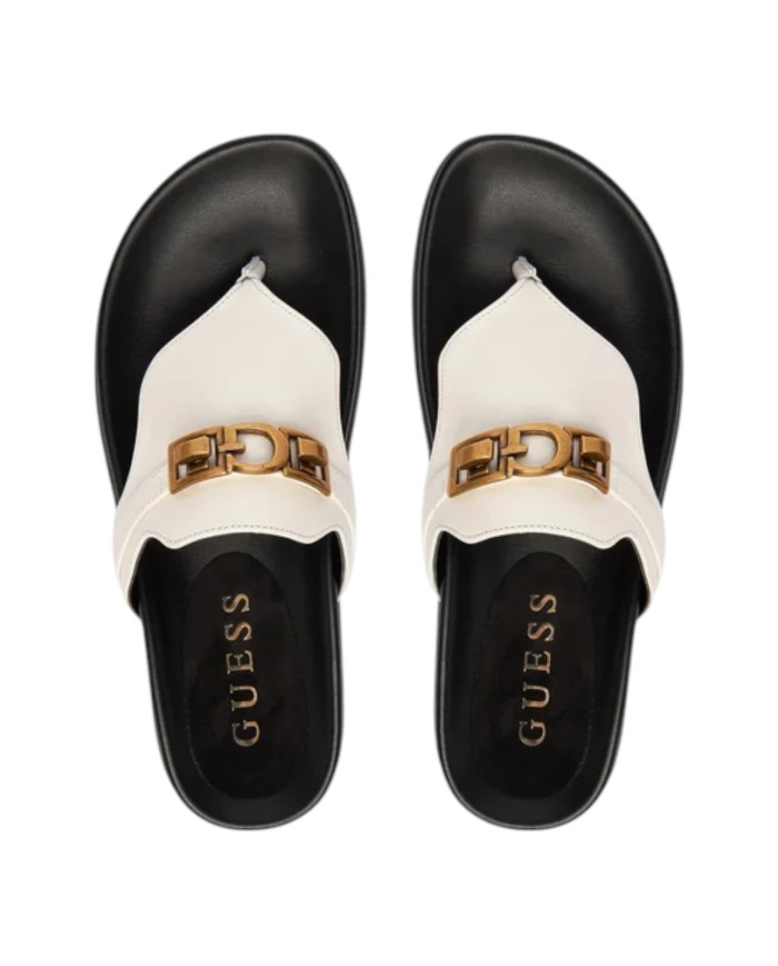 Ciabatta Guess Donna Farron Infradito G Logo Leather White