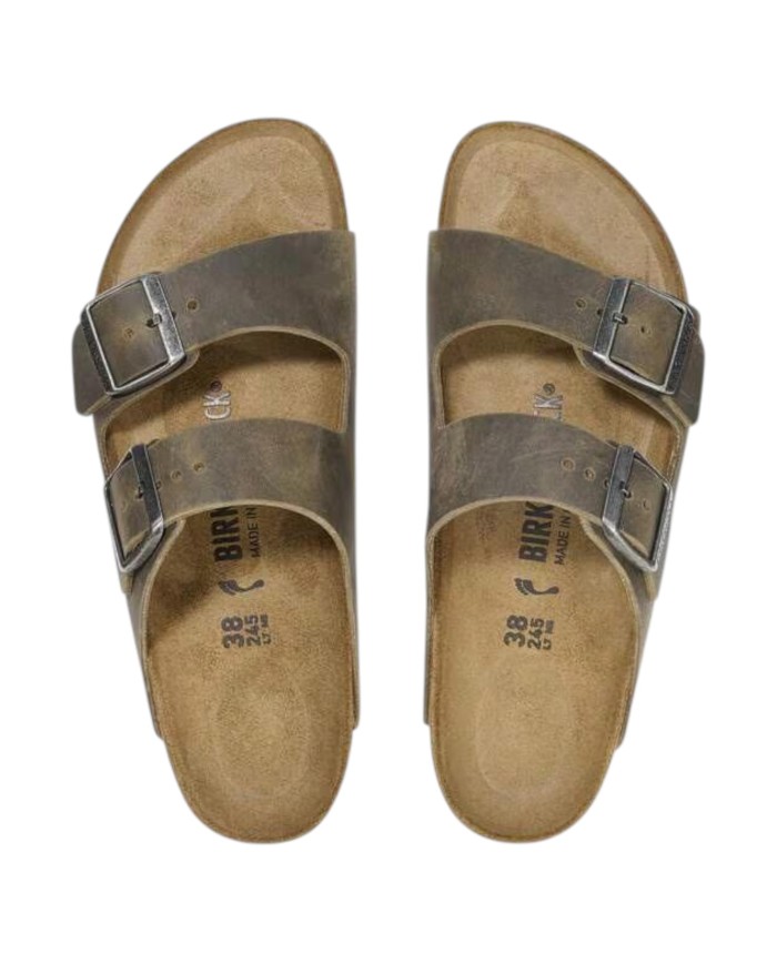 Sandalo Uomo Unisex Birkenstock Arizona BS Doppia Fascia Pelle Nabuk Oliata Faded Khaki