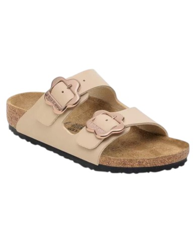 Sandalo Bambina Birkenstock Arizona Flower Buckle Kids Leather Sandcastle Sabbia