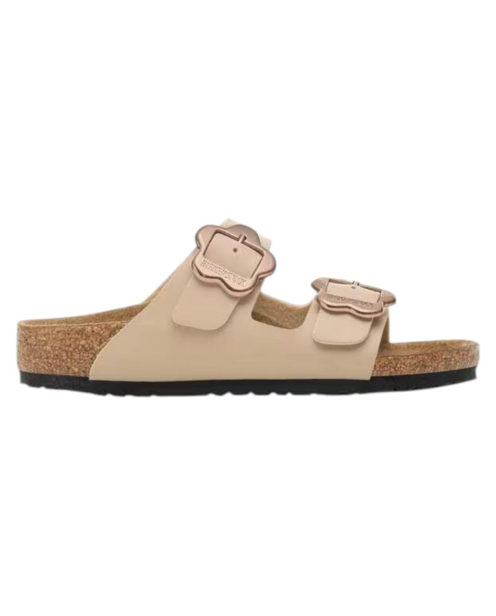 Sandalo Bambina Birkenstock Arizona Flower Buckle Kids Leather Sandcastle Sabbia