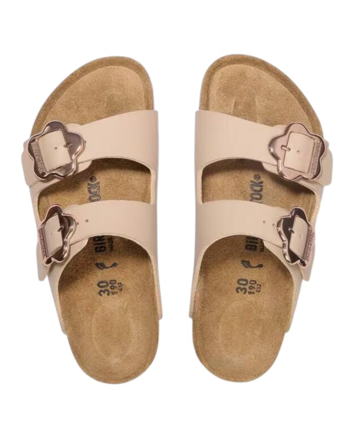 Sandalo Bambina Birkenstock Arizona Flower Buckle Kids Leather Sandcastle Sabbia