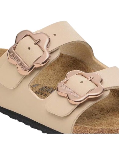Sandalo Bambina Birkenstock Arizona Flower Buckle Kids Leather Sandcastle Sabbia