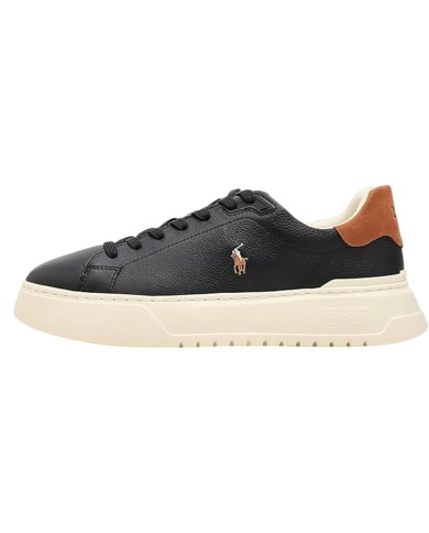 Sneake Uomo Ralph Lauren Rlite Court Logo Pelle Martellata Leather Black