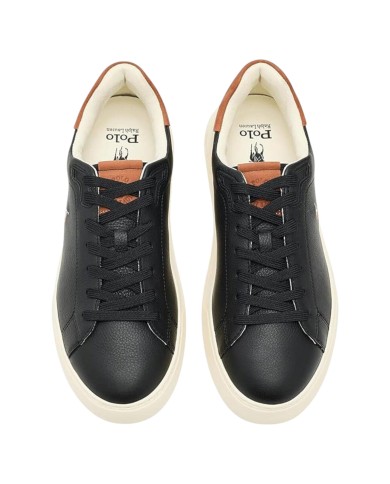 Sneake Uomo Ralph Lauren Rlite Court Logo Pelle Martellata Leather Black
