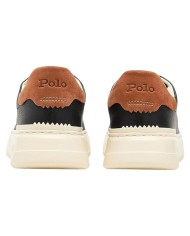Sneake Uomo Ralph Lauren Rlite Court Logo Pelle Martellata Leather Black