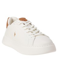 Sneake Uomo Ralph Lauren Rlite Court Logo Pelle Martellata Leather Off White