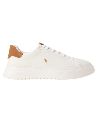 Sneake Uomo Ralph Lauren Rlite Court Logo Pelle Martellata Leather Off White