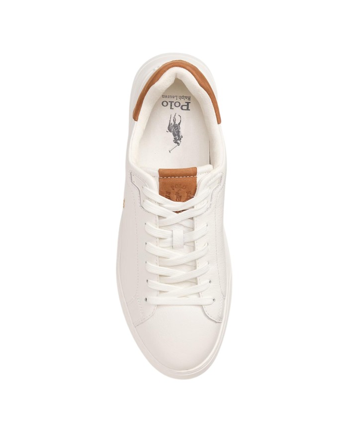 Sneake Uomo Ralph Lauren Rlite Court Logo Pelle Martellata Leather Off White