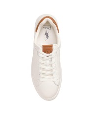 Sneake Uomo Ralph Lauren Rlite Court Logo Pelle Martellata Leather Off White