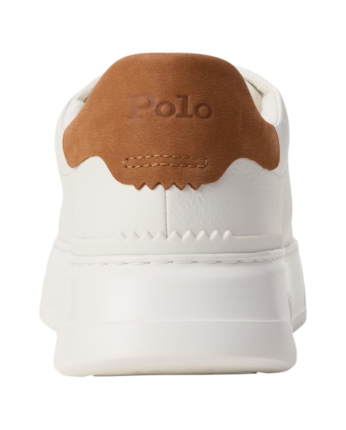 Sneake Uomo Ralph Lauren Rlite Court Logo Pelle Martellata Leather Off White