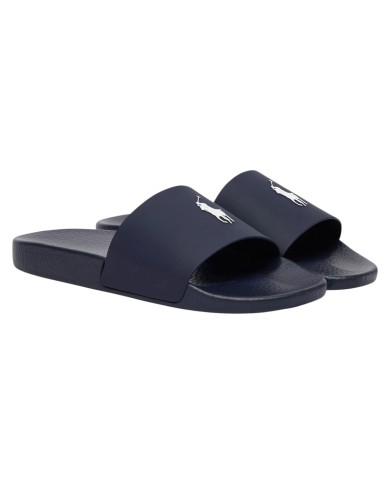 Ciabatta Uomo Ralph Lauren Pony Logo Polo Slide in Eva Navy /White