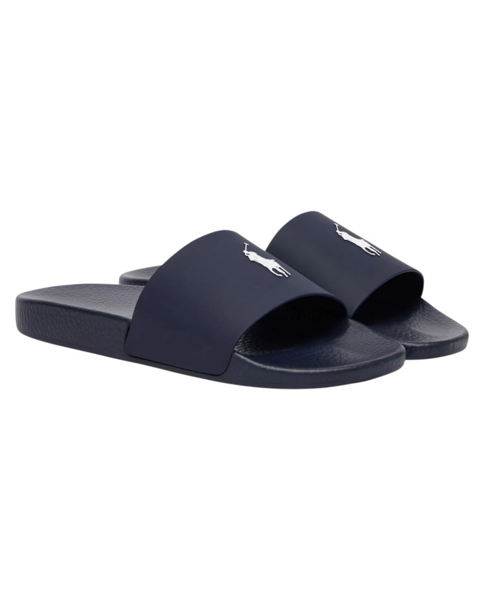 Ciabatta Uomo Ralph Lauren Pony Logo Polo Slide in Eva Navy /White