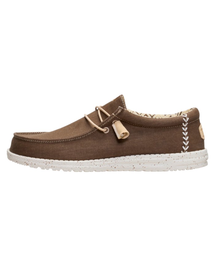 Scarpa Uomo Sneakers HeyDude Wally Strech Canvas Teak Brown