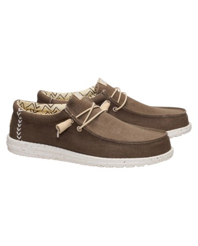 Scarpa Uomo Sneakers HeyDude Wally Strech Canvas Teak Brown