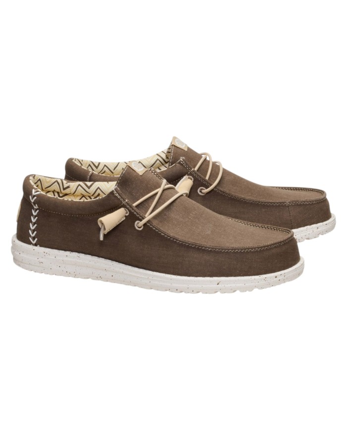 Scarpa Uomo Sneakers HeyDude Wally Strech Canvas Teak Brown