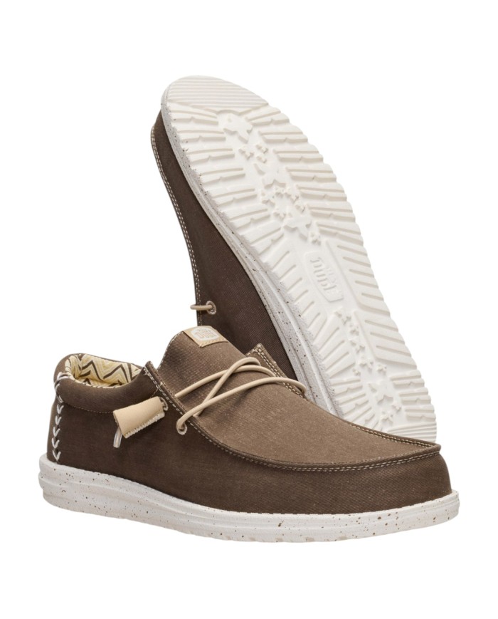 Scarpa Uomo Sneakers HeyDude Wally Strech Canvas Teak Brown