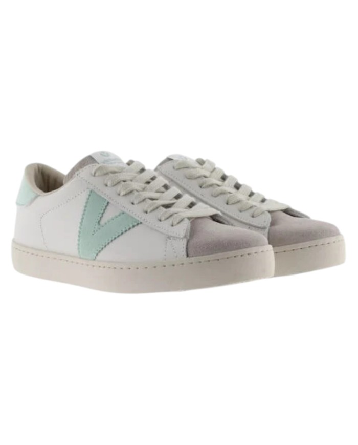 Sneakers Victoria Donna Berlin Suede Leather White Agua Azzurro