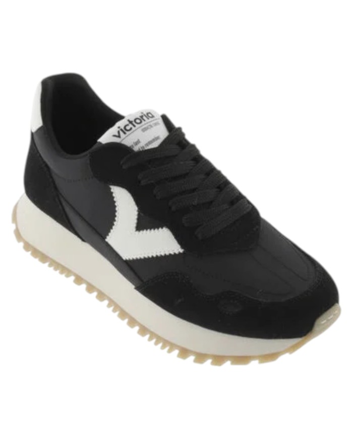 Sneakers Victoria Donna Viento Nylon  Camoscio e Contrasto Nero Bianco
