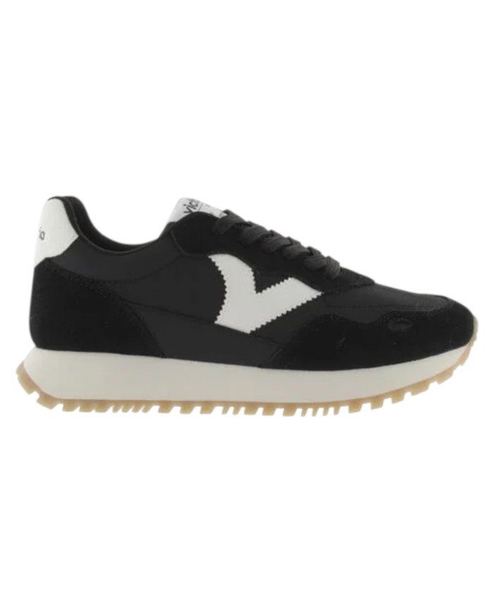 Sneakers Victoria Donna Viento Nylon  Camoscio e Contrasto Nero Bianco