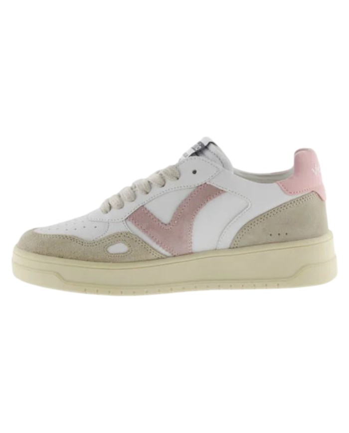 Sneakers Victoria Donna Seul Pelle Camoscio Bianco Beige Rosa