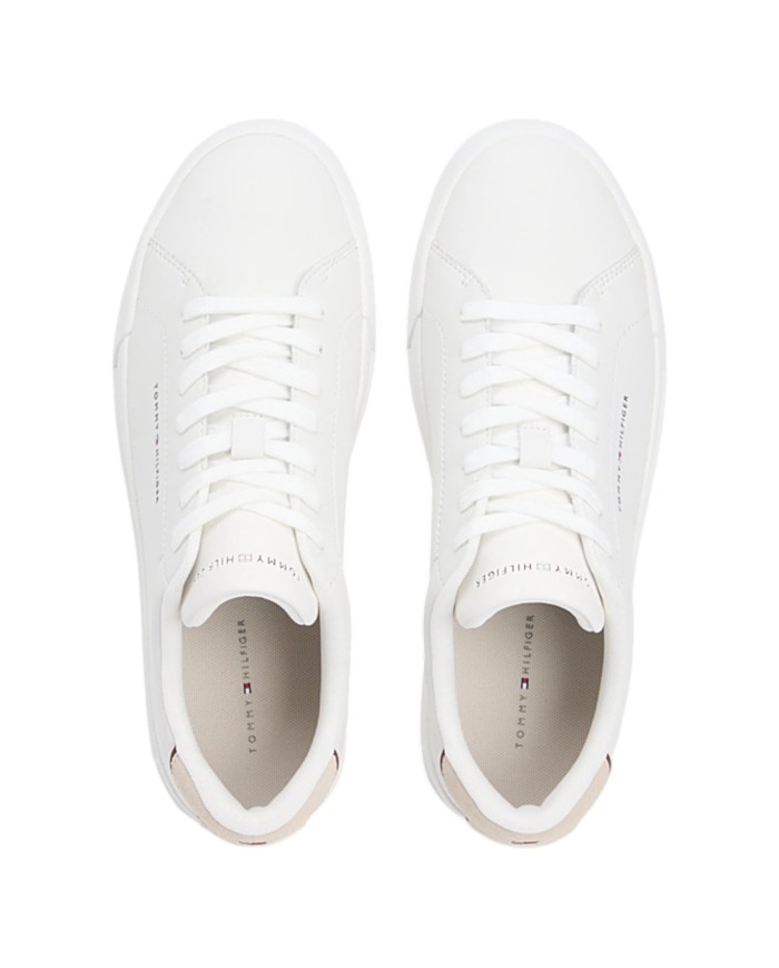 Sneakers Uomo Tommy Hilfiger Th Court Line Logo Leather Ecru Classic Beige