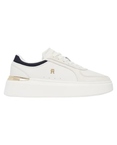 Sneakers Donna Tommy Hilfiger Th Satin Platform Leather White Ecru Space Blue