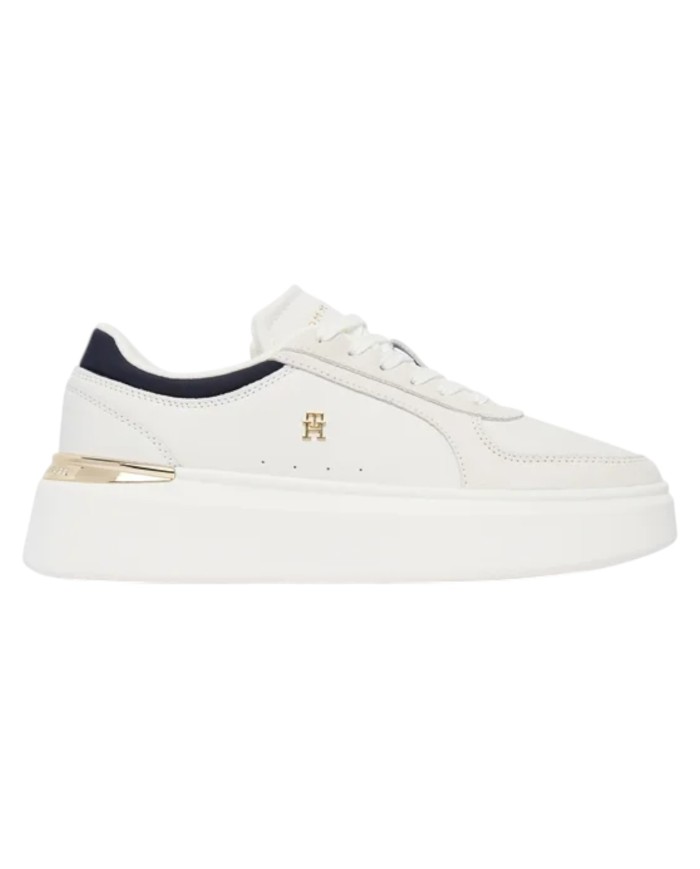Sneakers Donna Tommy Hilfiger Th Satin Platform Leather White Ecru Space Blue