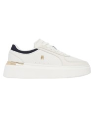 Sneakers Donna Tommy Hilfiger Th Satin Platform Leather White Ecru Space Blue