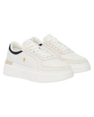 Sneakers Donna Tommy Hilfiger Th Satin Platform Leather White Ecru Space Blue
