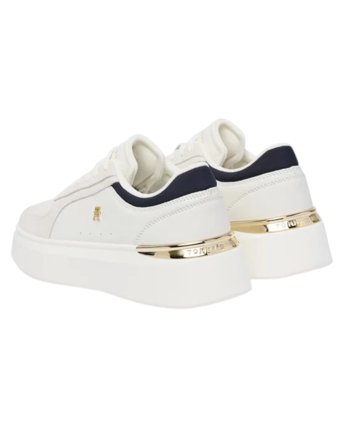 Sneakers Donna Tommy Hilfiger Th Satin Platform Leather White Ecru Space Blue
