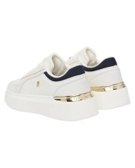 Sneakers Donna Tommy Hilfiger Th Satin Platform Leather White Ecru Space Blue