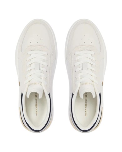Sneakers Donna Tommy Hilfiger Th Satin Platform Leather White Ecru Space Blue