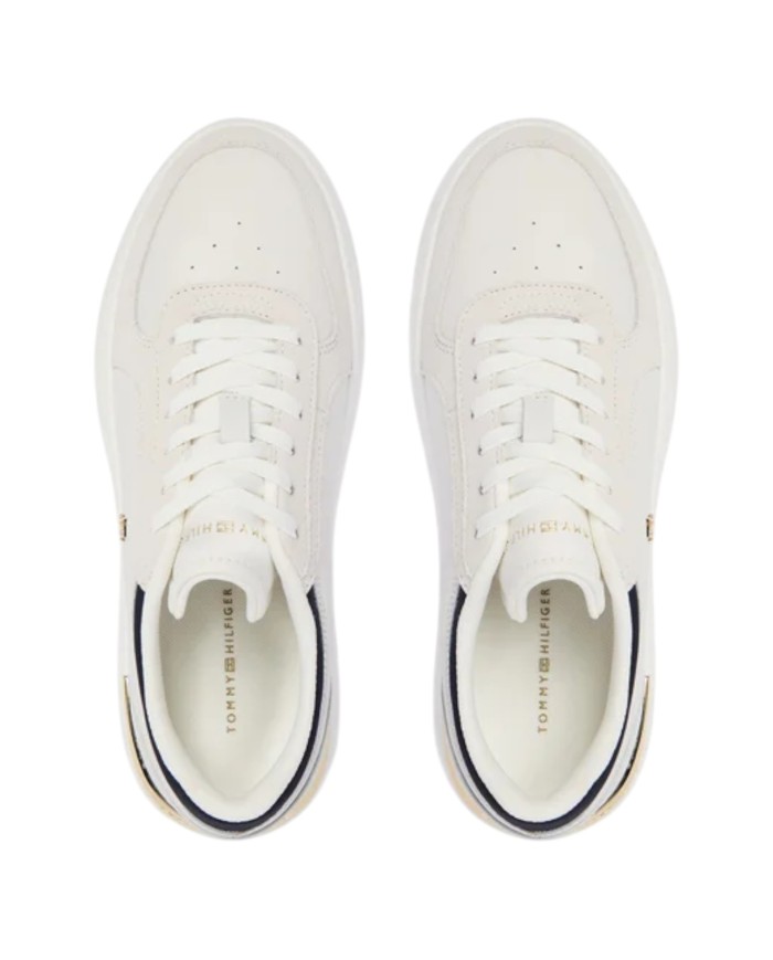 Sneakers Donna Tommy Hilfiger Th Satin Platform Leather White Ecru Space Blue