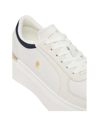Sneakers Donna Tommy Hilfiger Th Satin Platform Leather White Ecru Space Blue