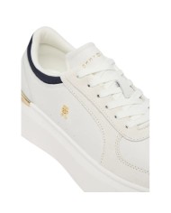 Sneakers Donna Tommy Hilfiger Th Satin Platform Leather White Ecru Space Blue