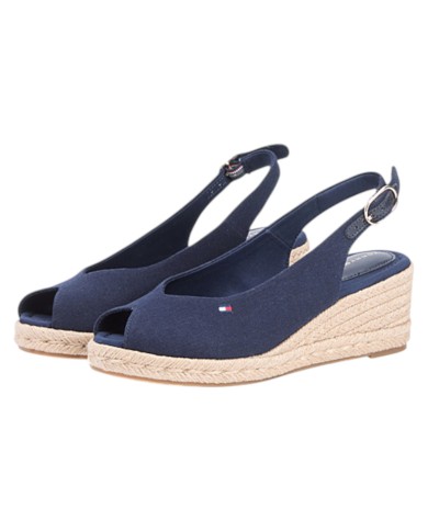 Sandalo Donna Tommy Hilfiger Platform Mid Wedge Zeppa Espadrillas Slingback Space Blue