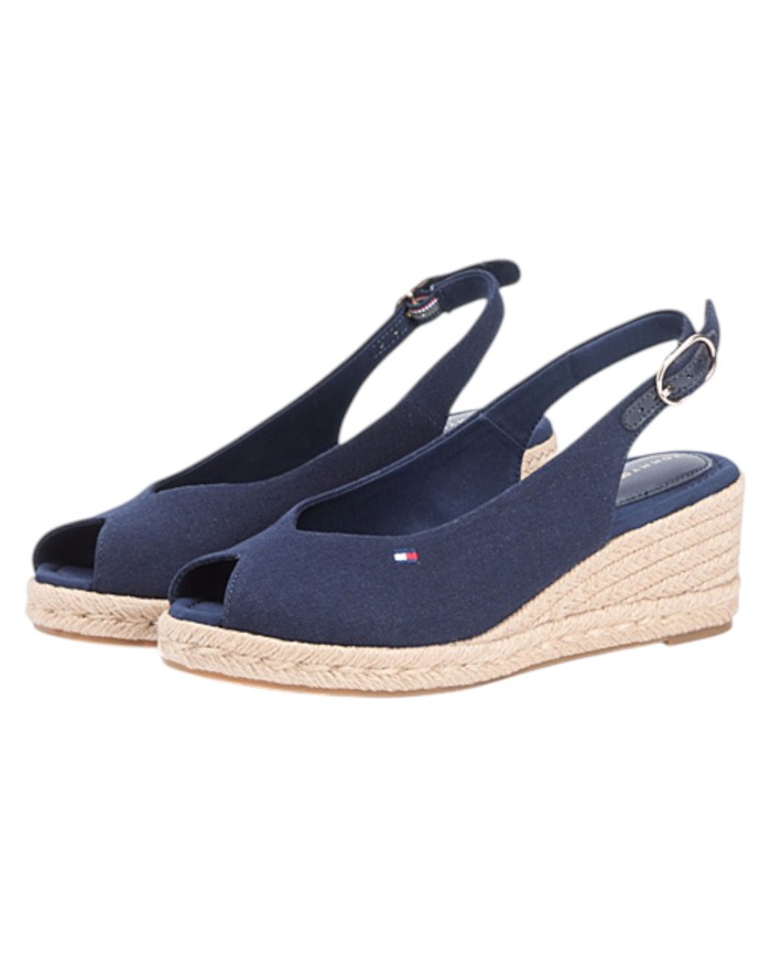 Sandalo Donna Tommy Hilfiger Platform Mid Wedge Zeppa Espadrillas Slingback Space Blue