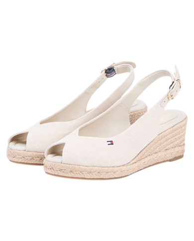 Sandalo Donna Tommy Hilfiger Platform Mid Wedge Zeppa Espadrillas Slingback Beige